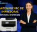 Recepcionista junto a impresora Epson destacando servicio técnico a domicilio en Bogotá