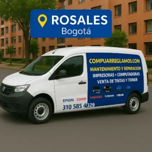 Camioneta de Compuarreglamos prestando servicio de mantenimiento de impresoras en Rosales Bogotá