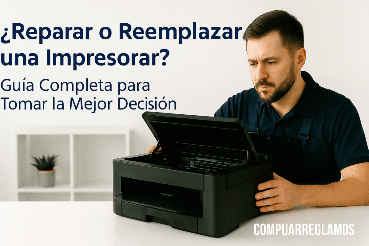 Técnico evaluando impresora Epson en Bogotá para decidir entre reparación o reemplazo